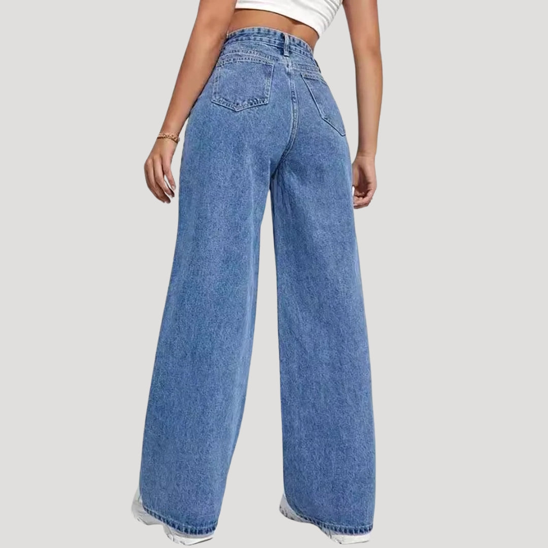 Jeans Baggy Brede Ben Høj Talje Komfortable Dame Hverdag Casual Stil – Elina