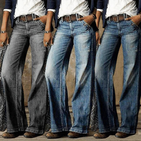 Retro Løse Jeans – Wide Leg Denim med Høj Talje og Flare