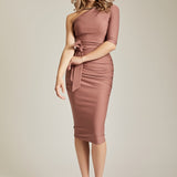 Dolly Bodycon Cocktailkjole – One Shoulder i Rosy Brown