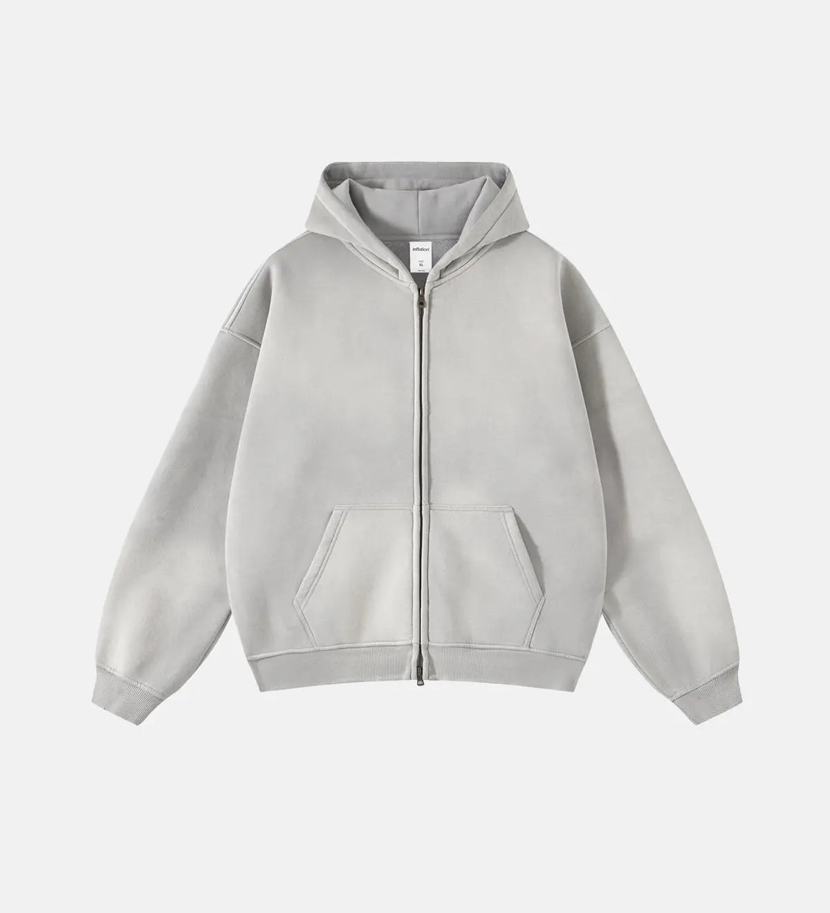 Unisex hættetrøje med lynlås, hætte, kængurulomme og vasket look