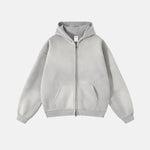 Unisex hættetrøje med lynlås, hætte, kængurulomme og vasket look