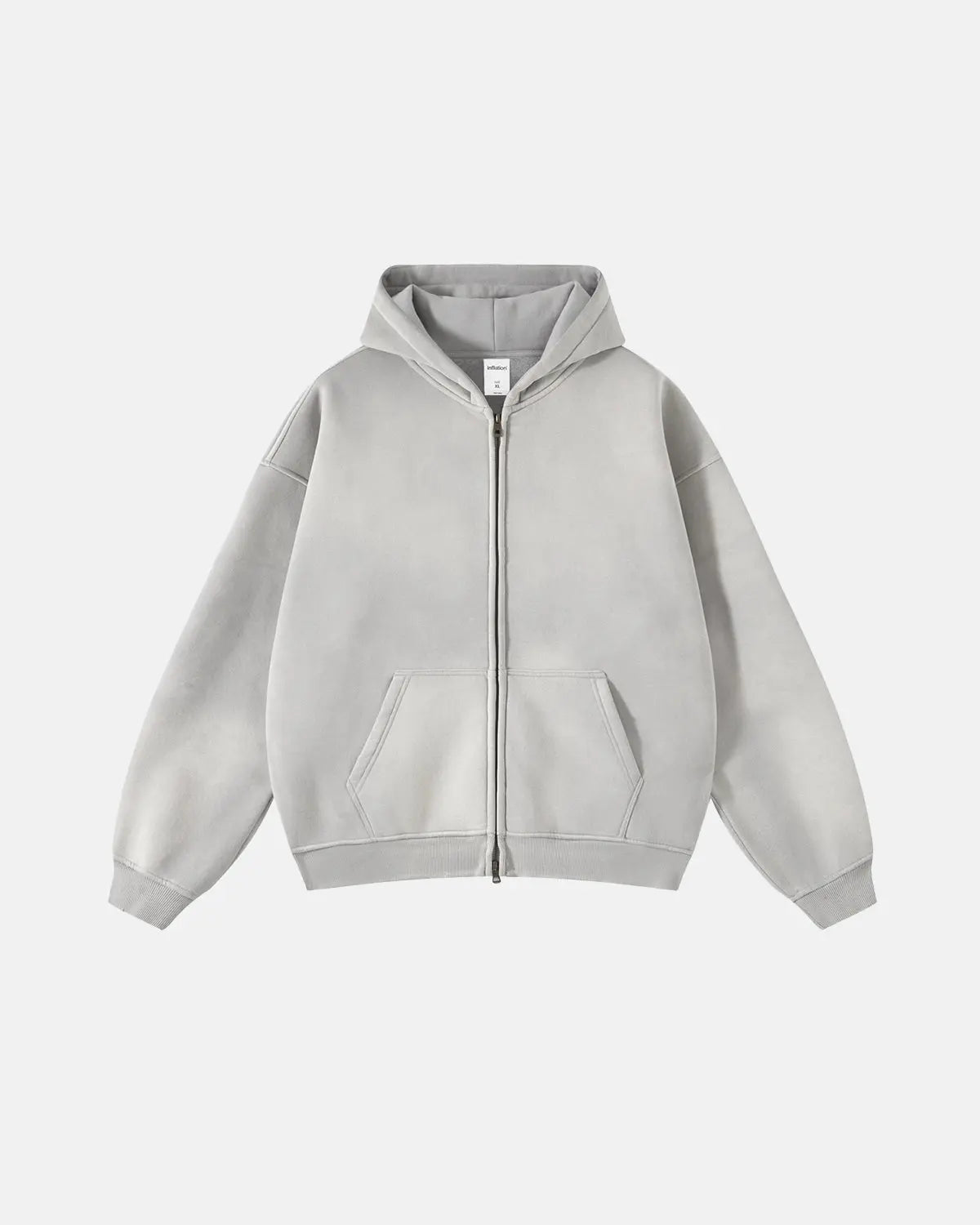 Unisex hættetrøje med lynlås, hætte, kængurulomme og vasket look