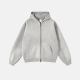 Unisex hættetrøje med lynlås, hætte, kængurulomme og vasket look