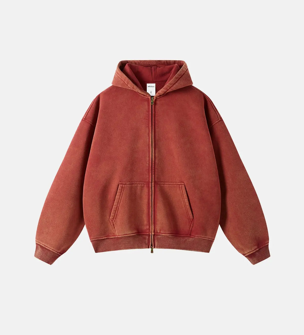 Unisex hættetrøje med lynlås, hætte, kængurulomme og vasket look