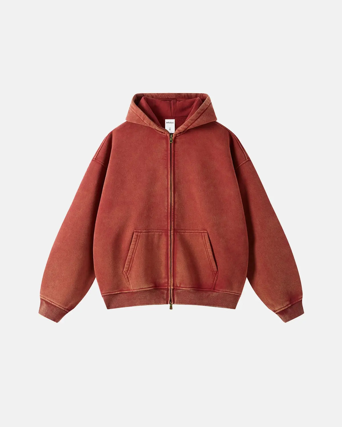 Unisex hættetrøje med lynlås, hætte, kængurulomme og vasket look