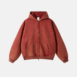 Unisex hættetrøje med lynlås, hætte, kængurulomme og vasket look