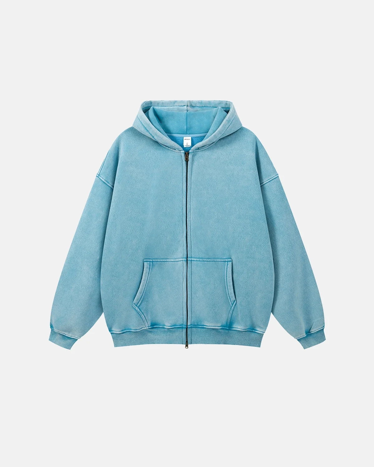 Unisex hættetrøje med lynlås, hætte, kængurulomme og vasket look