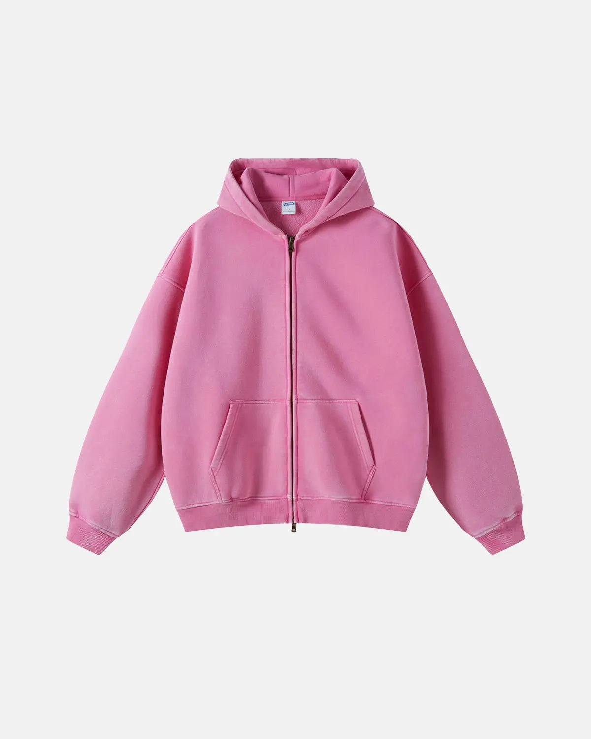 Unisex hættetrøje med lynlås, hætte, kængurulomme og vasket look