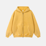 Unisex hættetrøje med lynlås, hætte, kængurulomme og vasket look