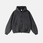 Unisex hættetrøje med lynlås, hætte, kængurulomme og vasket look
