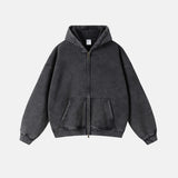 Unisex hættetrøje med lynlås, hætte, kængurulomme og vasket look