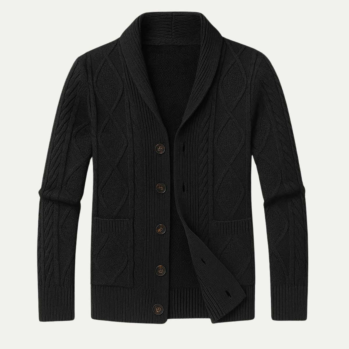 Herre cardigan med sjalskrave, knapper, lommer og strikket struktur