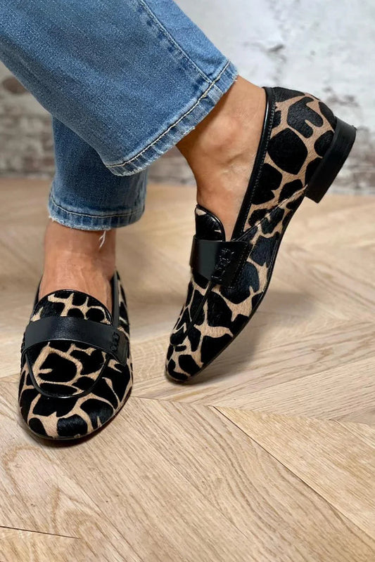 Alecia Loafers – Komfortable Ko Print Loafers til Kvinder