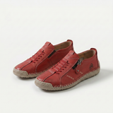 Sneakers med snørebånd, sidelukning med lynlås og flad sål