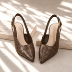 Dame slingback hæle med spids tå, præget krokodillemønster og spænde
