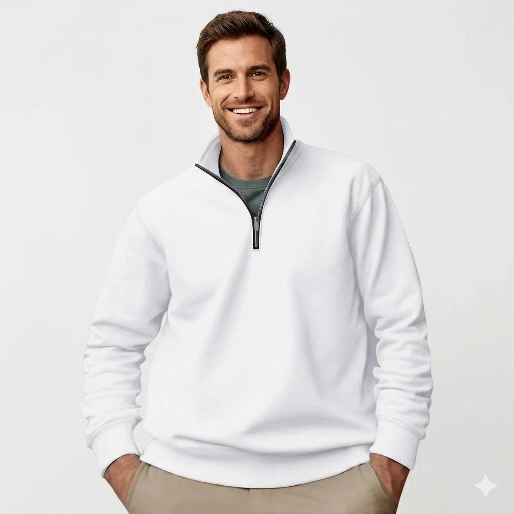 Herre sweatshirt med høj krave og kort lynlås