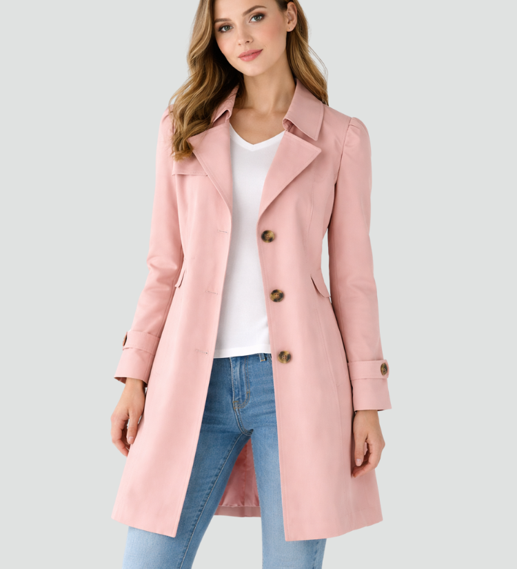 Dame trenchcoat med reverskrave, knapper og lange ærmer