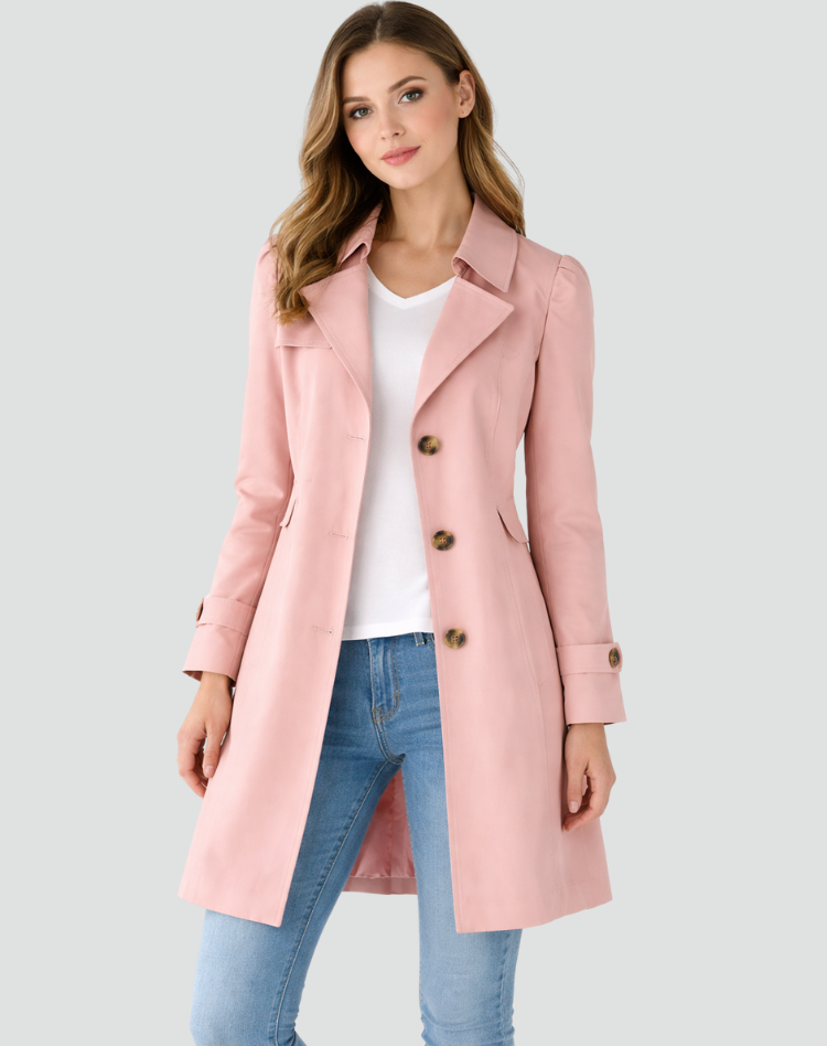 Dame trenchcoat med reverskrave, knapper og lange ærmer