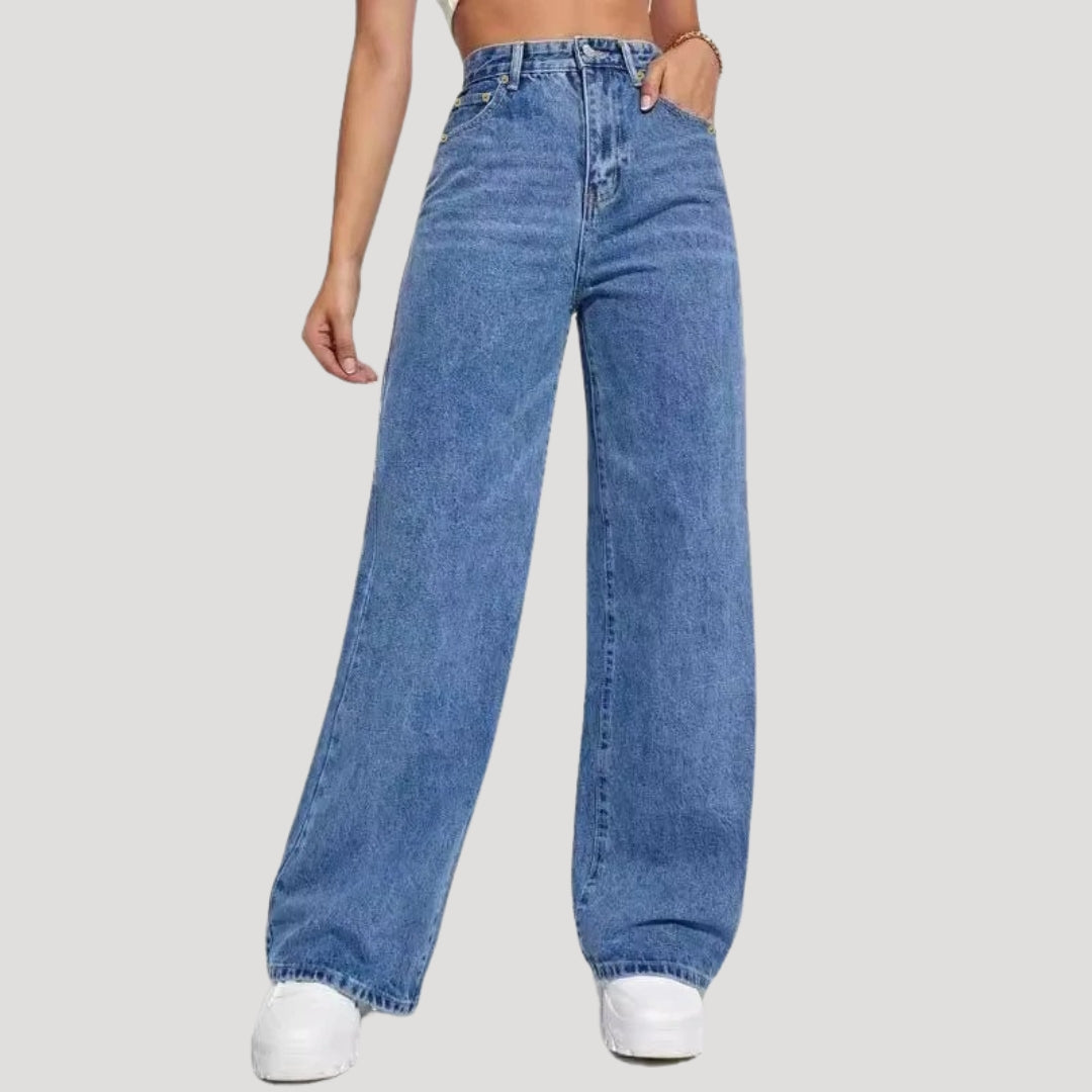 Jeans Baggy Brede Ben Høj Talje Komfortable Dame Hverdag Casual Stil – Elina