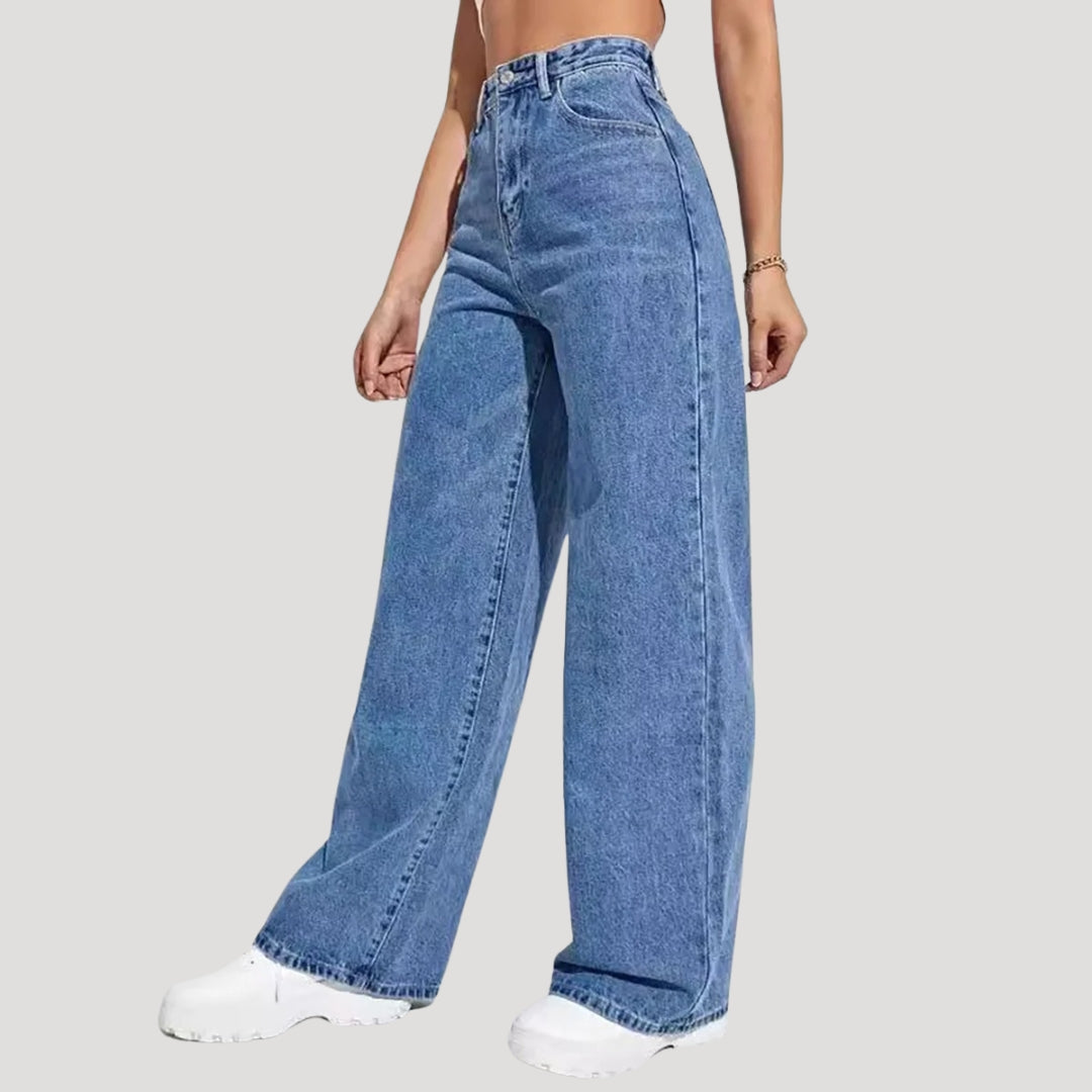 Jeans Baggy Brede Ben Høj Talje Komfortable Dame Hverdag Casual Stil – Elina