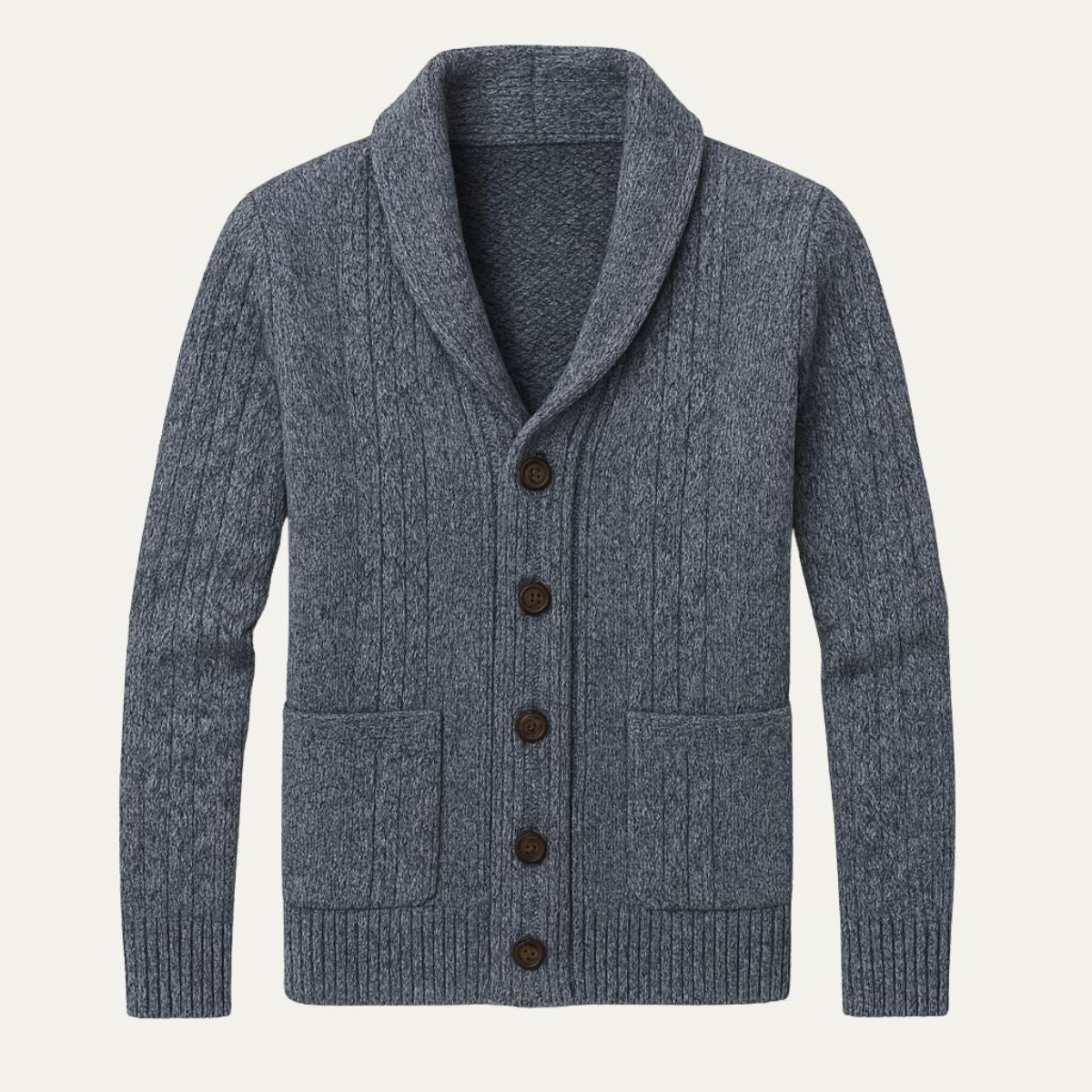 Herre cardigan med sjalskrave, knapper, lommer og strikket struktur