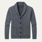 Herre cardigan med sjalskrave, knapper, lommer og strikket struktur