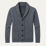 Herre cardigan med sjalskrave, knapper, lommer og strikket struktur