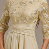 Kvinders Kjole | Midi Chiffon Nederdel med Blomsterlacedetalje