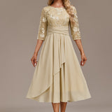 Kvinders Kjole | Midi Chiffon Nederdel med Blomsterlacedetalje