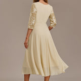 Kvinders Kjole | Midi Chiffon Nederdel med Blomsterlacedetalje