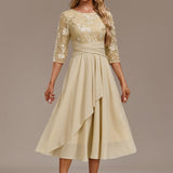 Kvinders Kjole | Midi Chiffon Nederdel med Blomsterlacedetalje