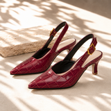 Dame slingback hæle med spids tå, præget krokodillemønster og spænde
