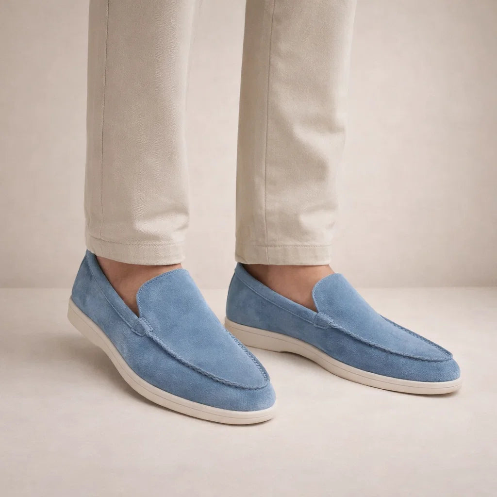 Herre loafers med mokkasinsøm, slip-on design og flad hvid sål