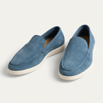 Herre loafers med mokasinfront, synlige sømme og flad lys sål