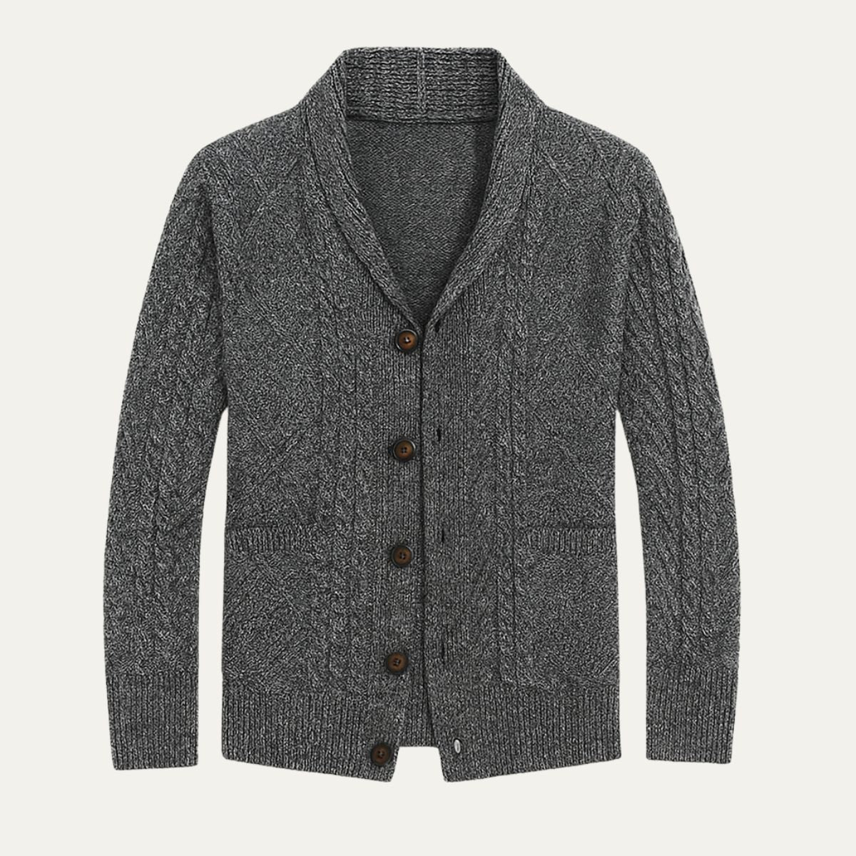 Herre cardigan med sjalskrave, knapper, lommer og strikket struktur