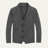 Herre cardigan med sjalskrave, knapper, lommer og strikket struktur