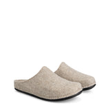 Beige unisex hjemmesko med åben hæl og sort flad sål