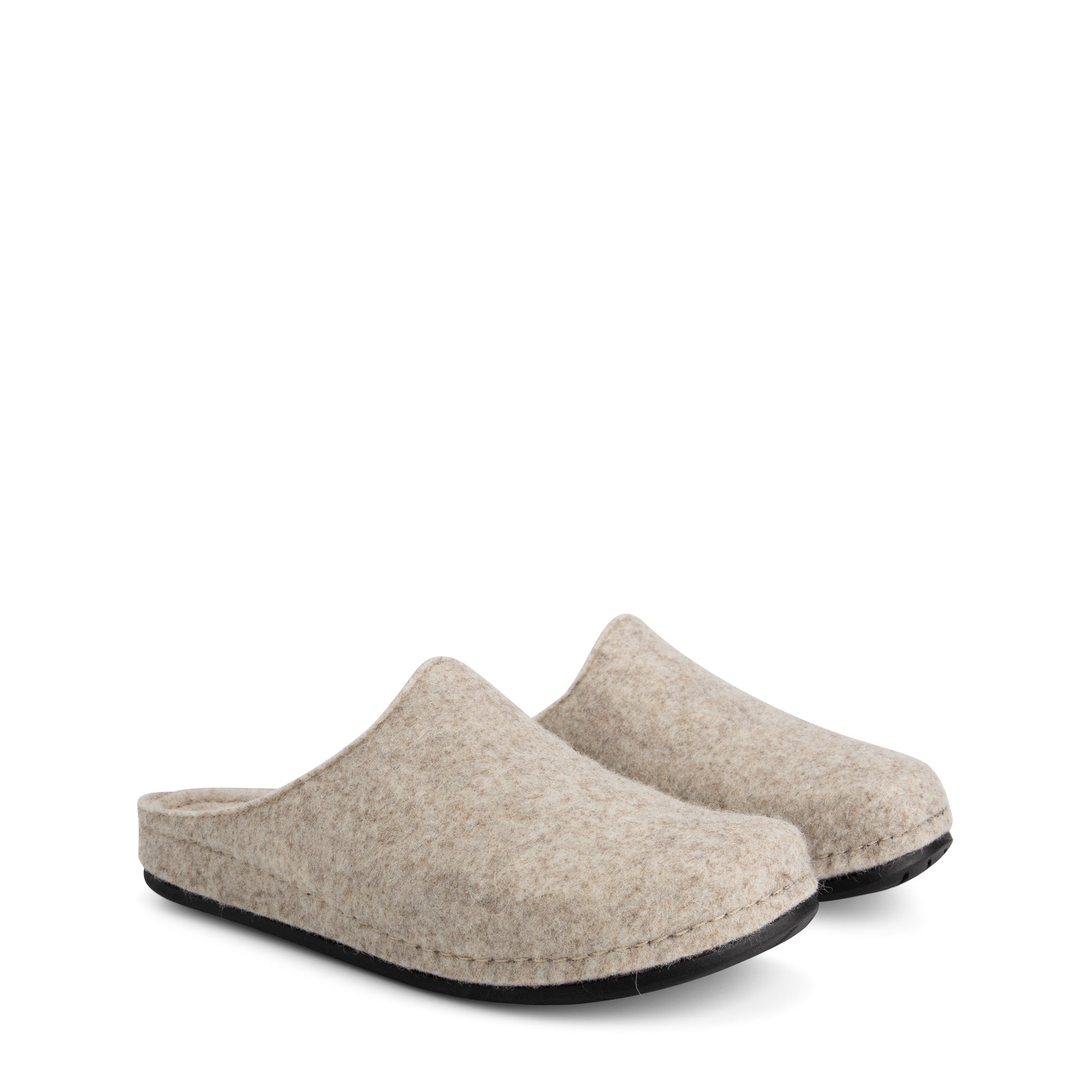 Beige unisex hjemmesko med åben hæl og sort flad sål