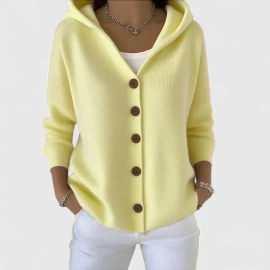 Cardigan femme à capuche, boutonnage et manches longues