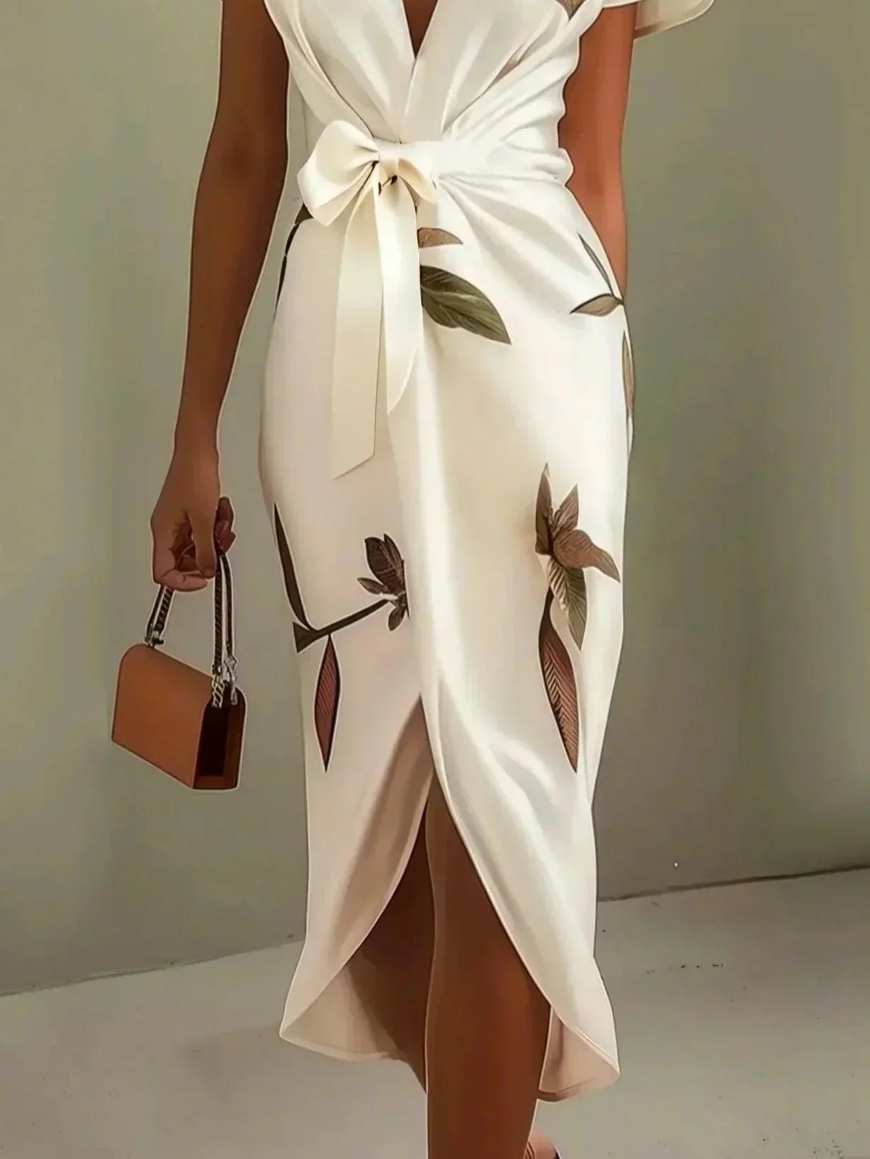 Elegant Botanisk Wrap Midi Kjole