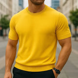 Herre-T-shirt med rund hals, korte ærmer og ribkanter