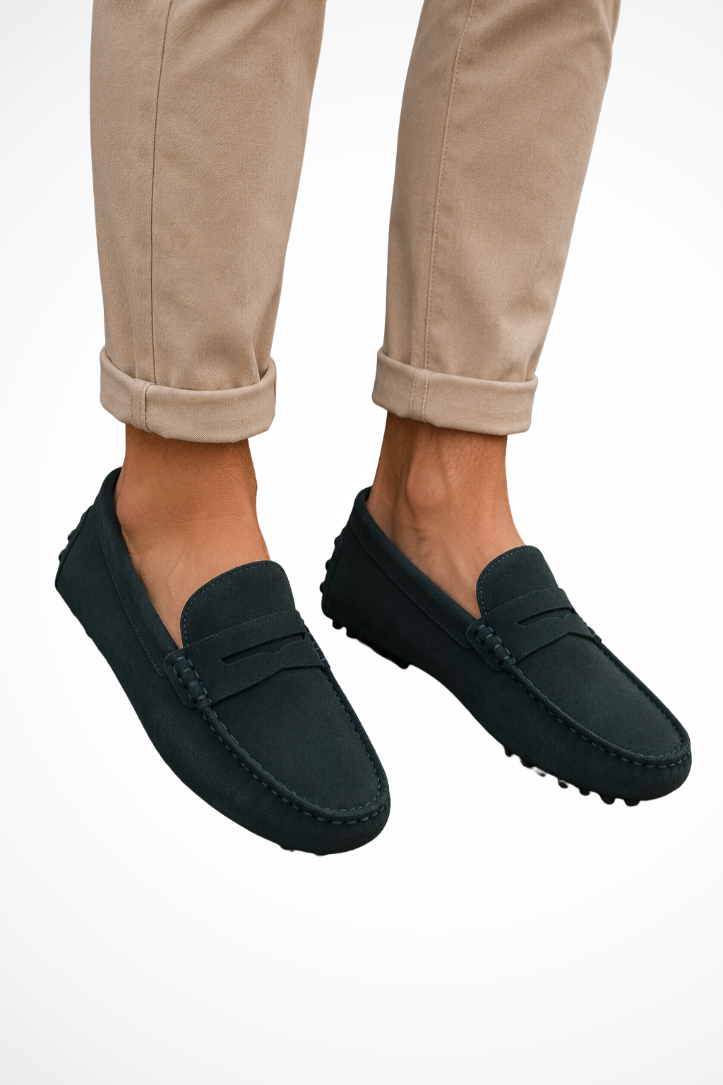 Herre loafers med mokkasinsøm, dekorativ vristrem og rillet flad sål