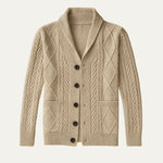 Herre cardigan med sjalskrave, knapper, lommer og strikket struktur