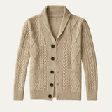 Herre cardigan med sjalskrave, knapper, lommer og strikket struktur