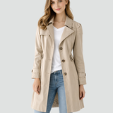 Dame trenchcoat med reverskrave, knapper og lange ærmer