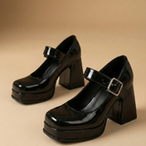 Kvindernes Patent Mary Jane Platform Hæle med Blokhæl og Spænde