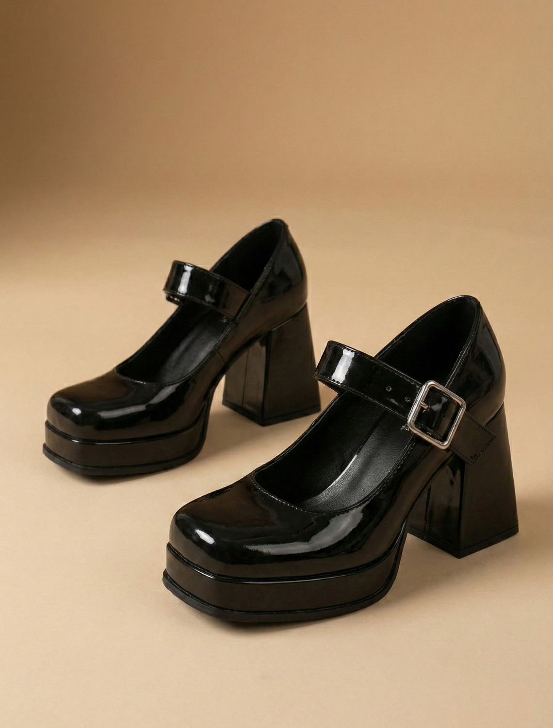 Kvindernes Patent Mary Jane Platform Hæle med Blokhæl og Spænde