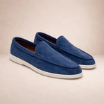Herre loafers med mokkasinsøm, slip-on design og flad hvid sål