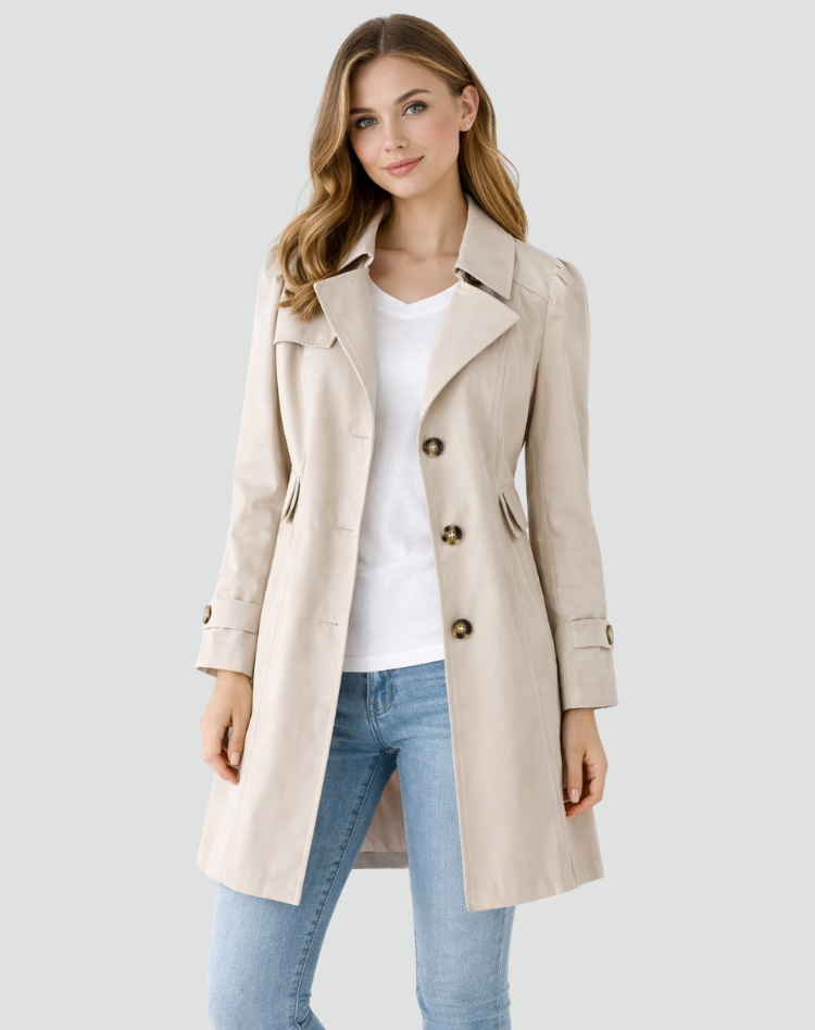 Dame trenchcoat med reverskrave, knapper og lange ærmer