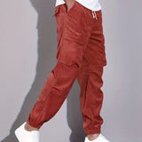 Herre cargo bukser med ribstruktur, snøre, cargolommer og elastiske benkanter